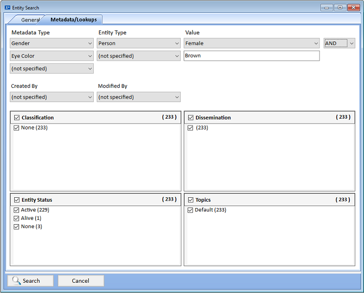 Entity Advanced Search Metadata Tab
