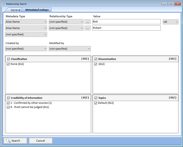 Relationship Advanced Search Metadata Tab